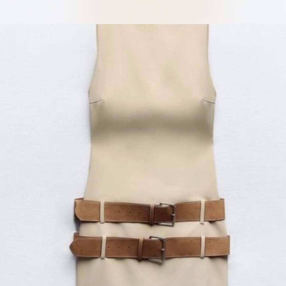 Zara Cream Mini Dress with Tan Belts